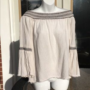 Off Shoulder Raw Hemline Bell Sleeved Shirt